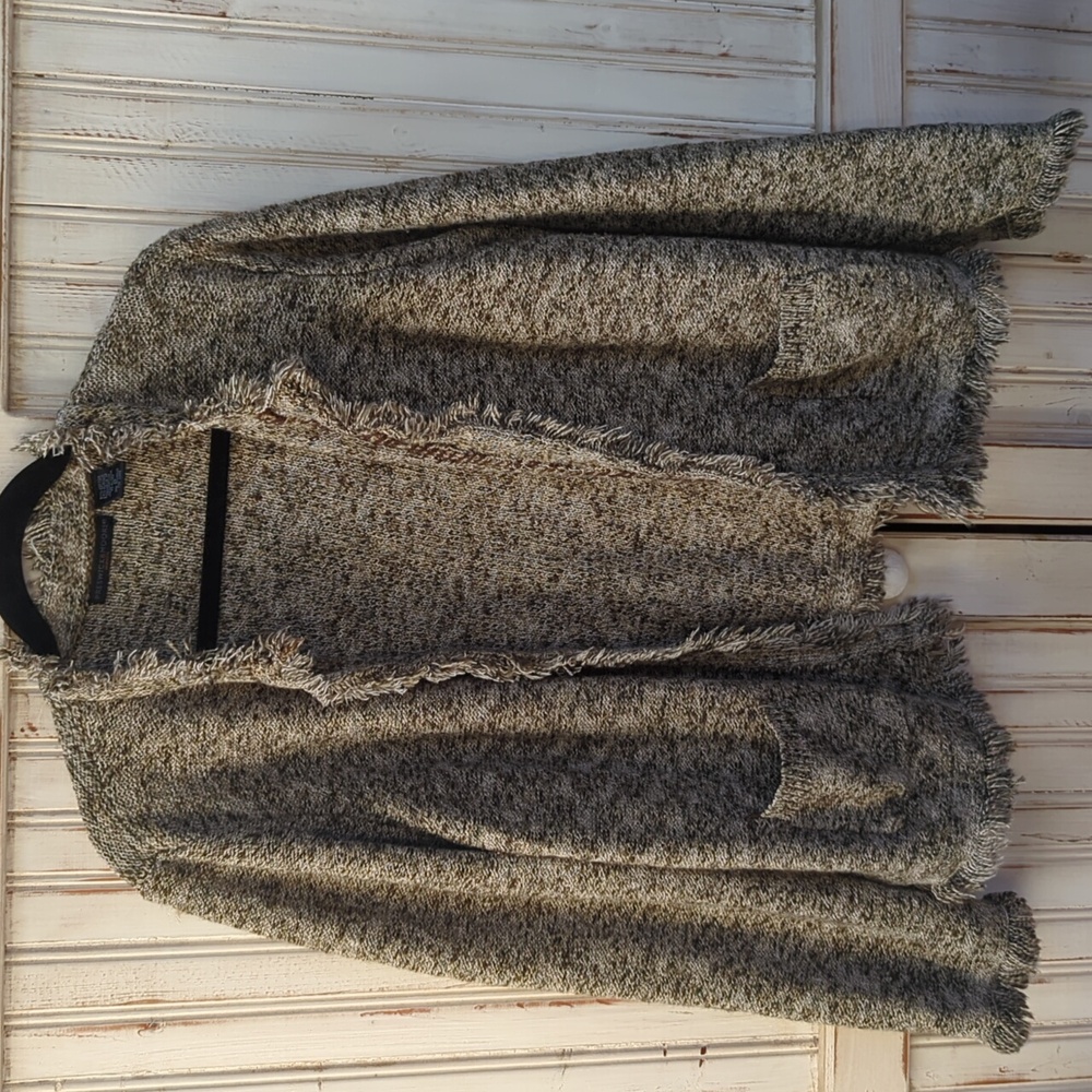 Preswick & Moore, shades of green open Fringe cardigan/ knit blazer. 2X